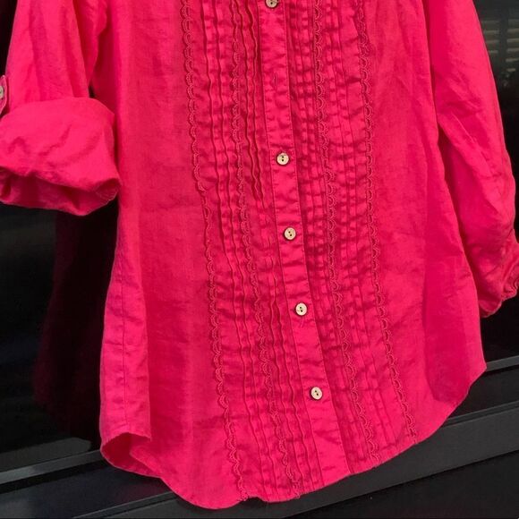 Soft Surroundings Womens Pink 100% Linen Tab Sleeve Top, Size XS - Picture 5 of 6